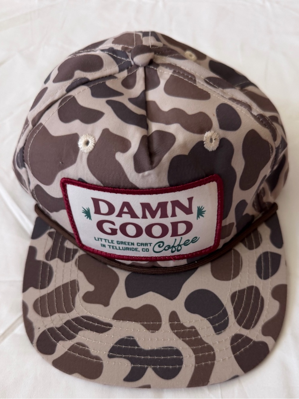 The Coffee Cowboy Camo Snapback Hat “Damn Good” Telluride, CO